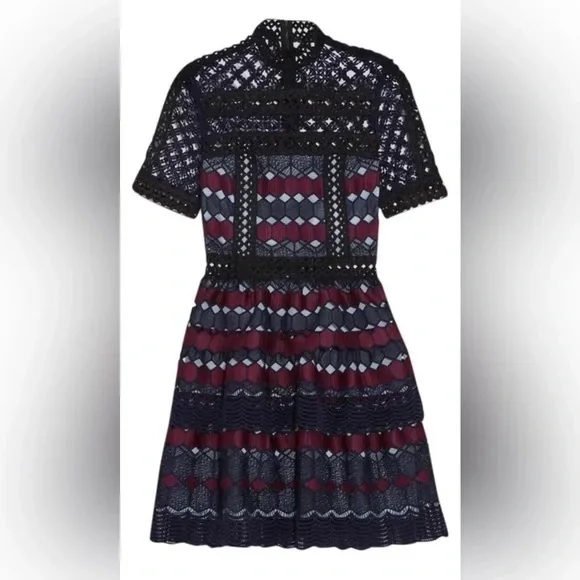 Self-Portrait | Dresses | Self Portrait Navy Blue Burgundy Guipure Lace Tiered Mini Dress | Poshmark Self-Portrait | Dresses | Self Portrait Navy Blue Burgundy Guipure Lace Tiered Mini Dress | Poshmark